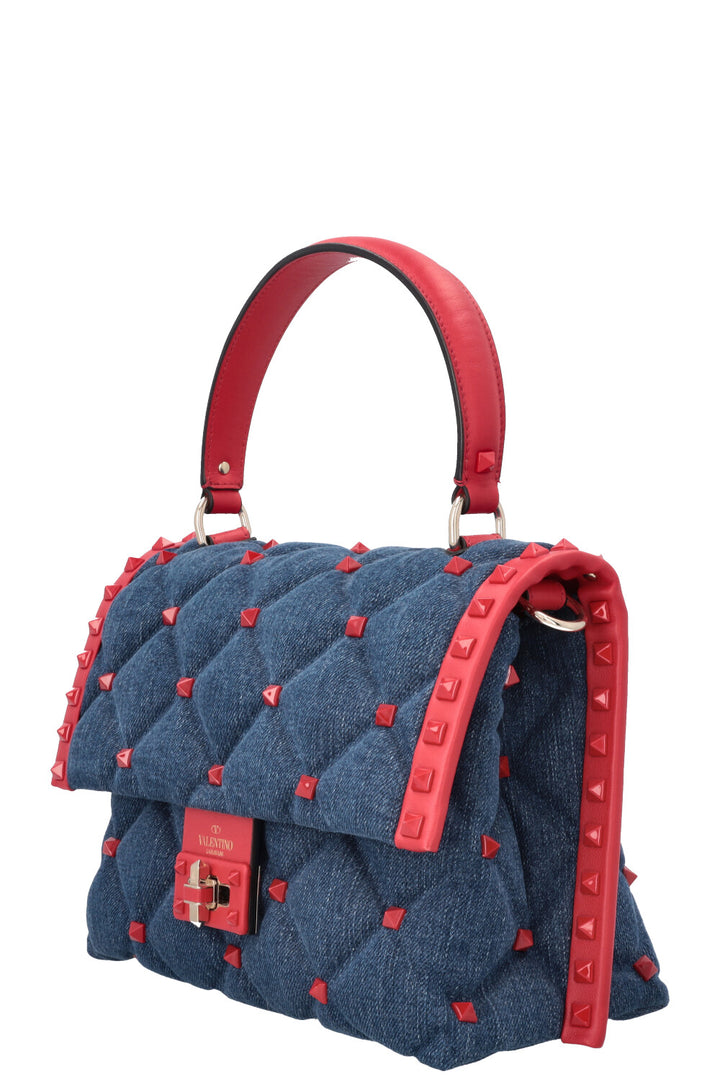 Sac à main Candystud VALENTINO en denim rouge