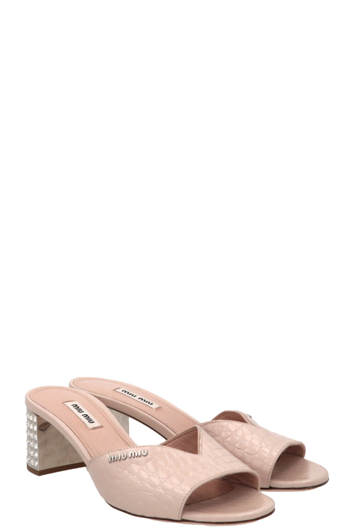 MIU MIU Slide Mules Mock Croc Embossed Pink