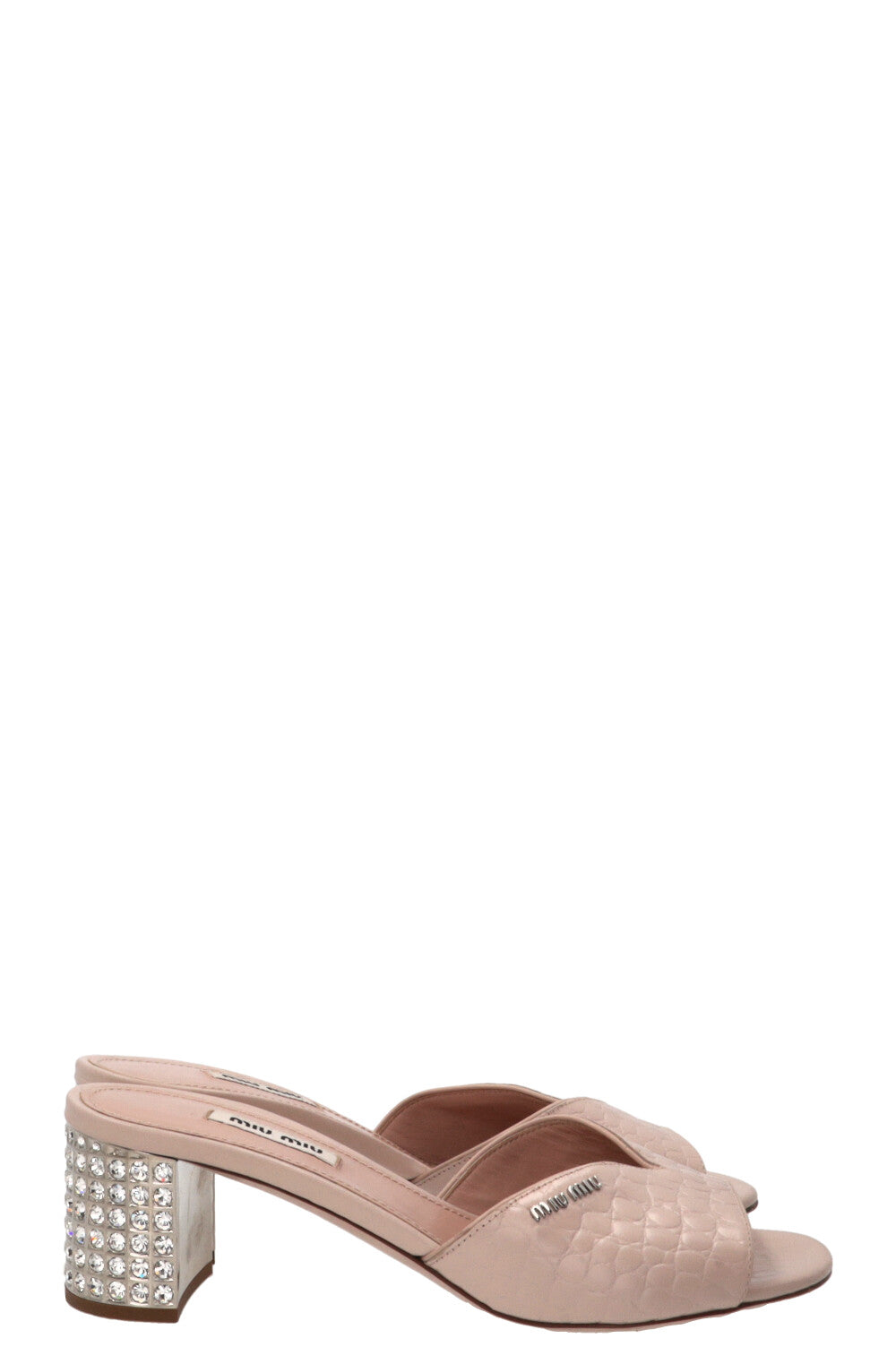 MIU MIU Slide Mules Mock Croc Embossed Pink
