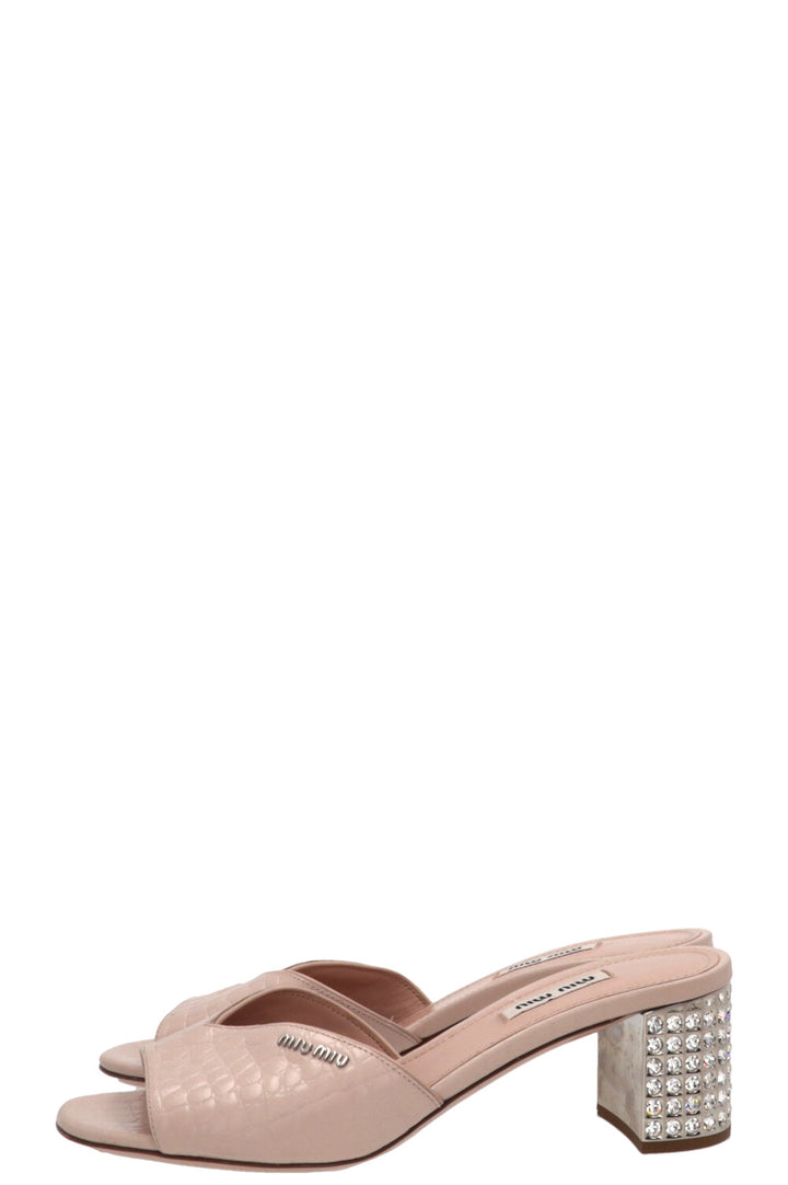 MIU MIU Slide Mules Mock Croc Embossed Pink