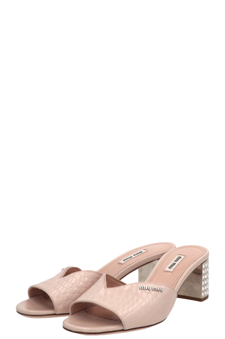 MIU MIU Slide Mules Mock Croc Embossed Pink