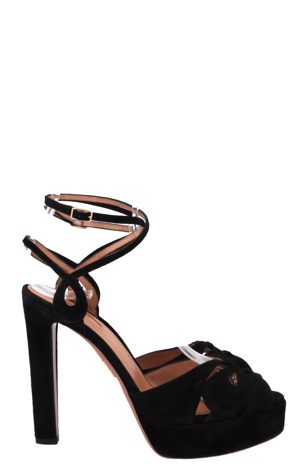 AQUAZZURA Platform Cut Out Heels Suede Black
