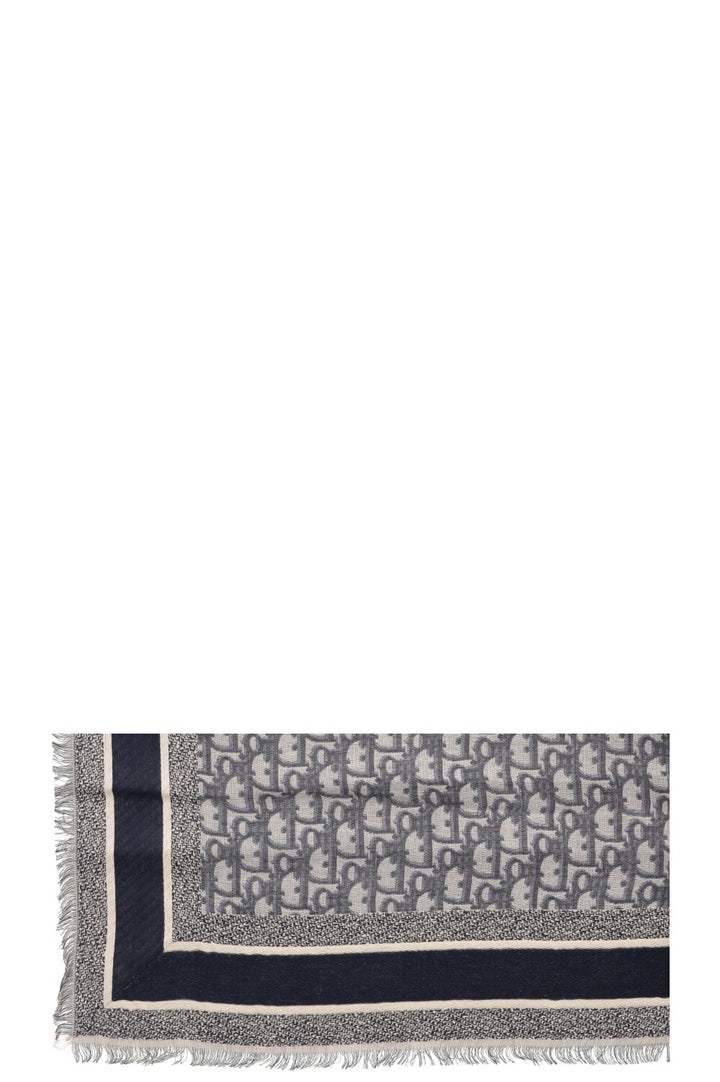 CHRISTIAN DIOR Oblique 140 Shawl Blue Silk Wool