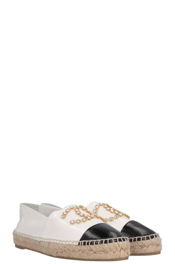 CHANEL Crystals Espadrilles Patent Black White
