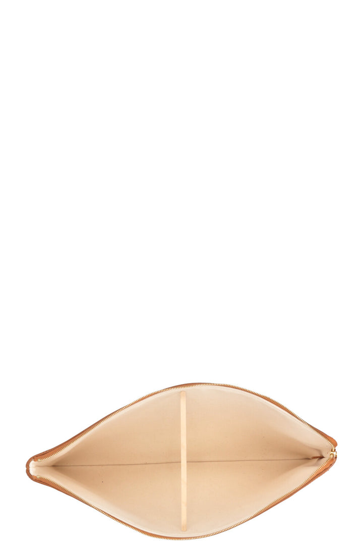 CELINE Logo Zip Pouch Canvas Cognac