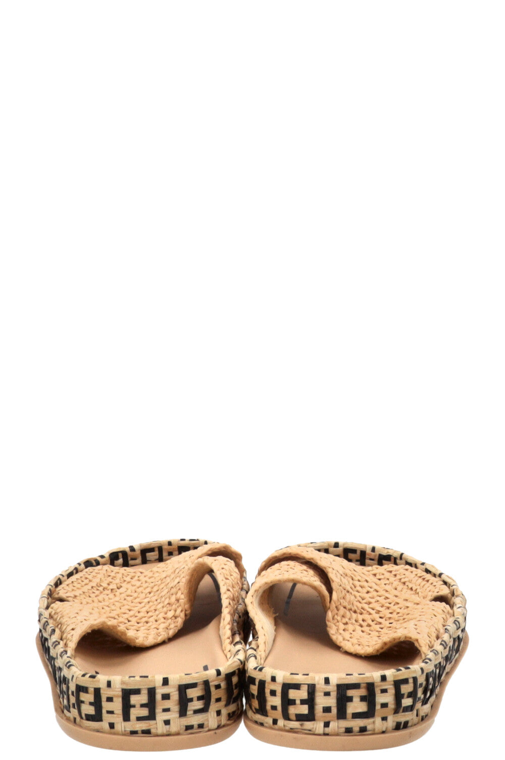 FENDI FF Reflections Raffia Mules Beige