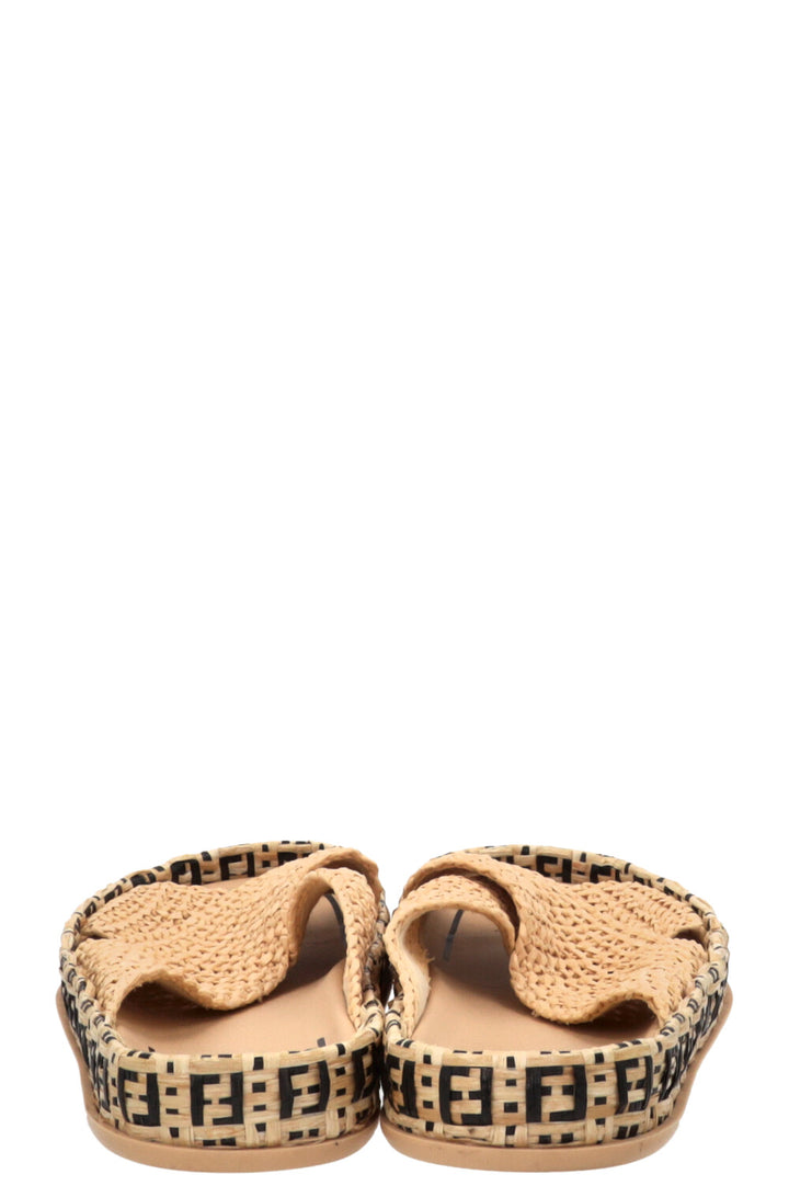FENDI FF Reflections Raffia Mules Beige