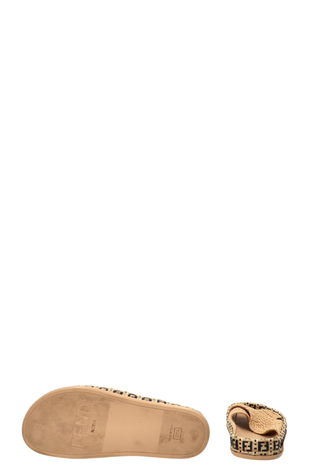 FENDI FF Reflections Raffia Mules Beige