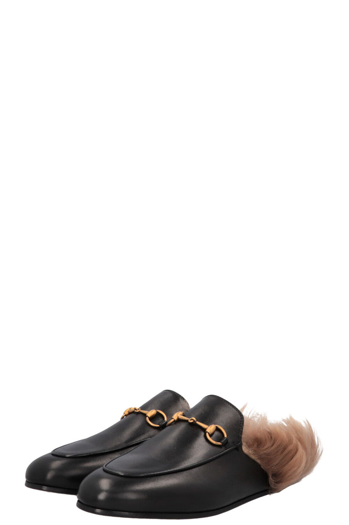 GUCCI Princetown Fur Loafers Black