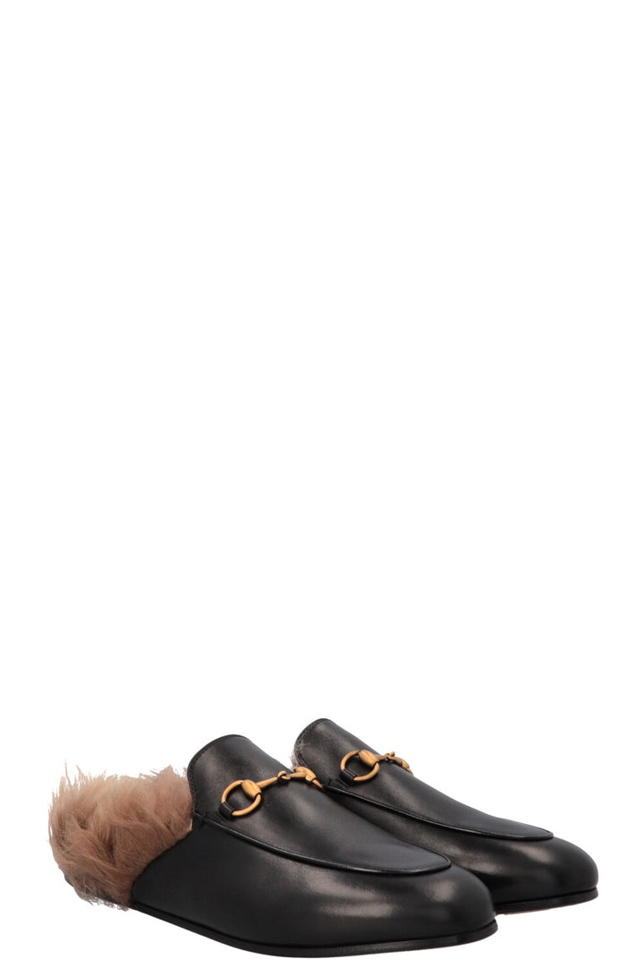 GUCCI Princetown Fur Loafers Black