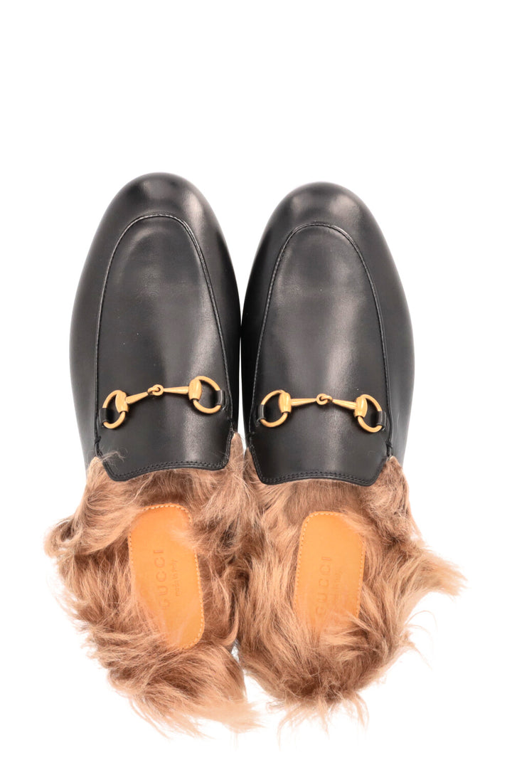 GUCCI Princetown Fur Loafers Black