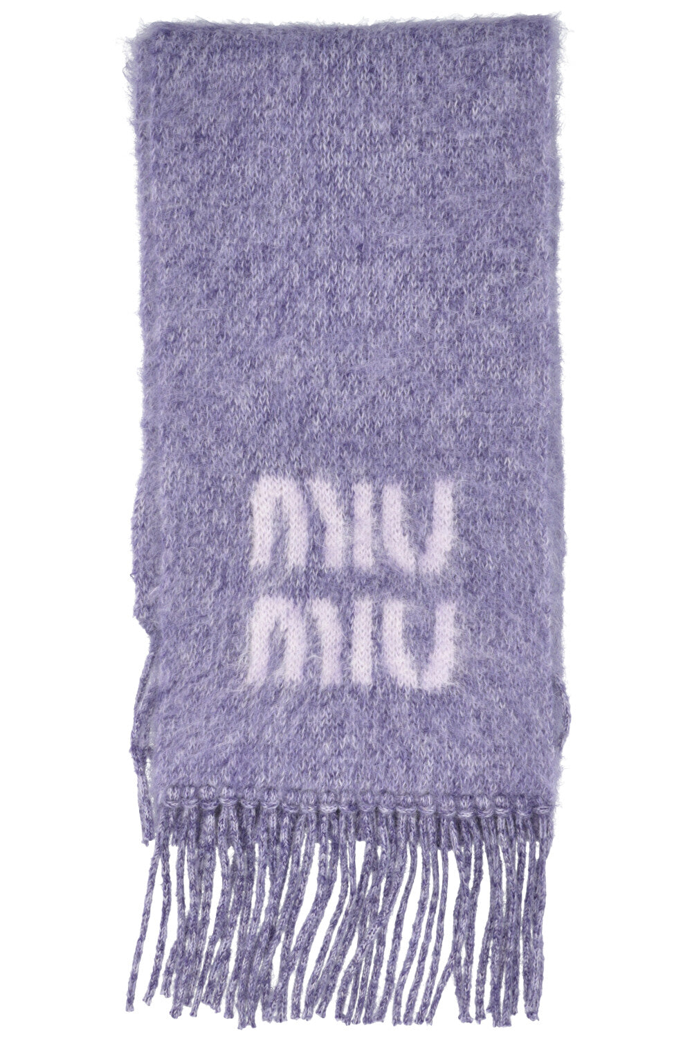 MIU MIU Fringed Logo Scarf Mohair Purple