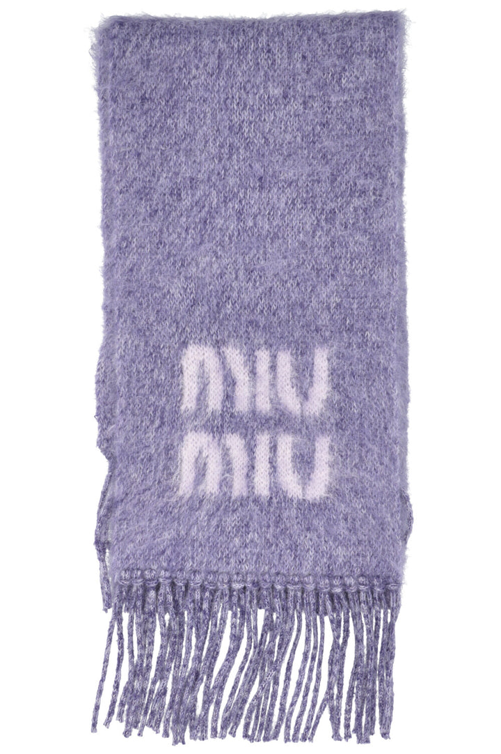 MIU MIU Fringed Logo Scarf Mohair Purple