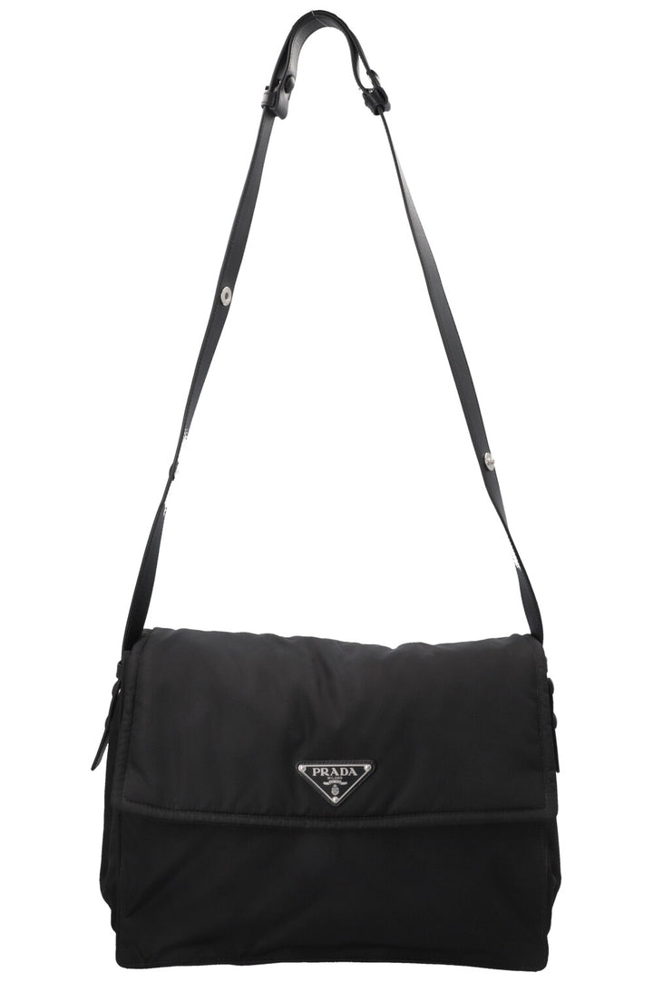 PRADA Large Traveler Padded Shoulder Bag Nylon Black