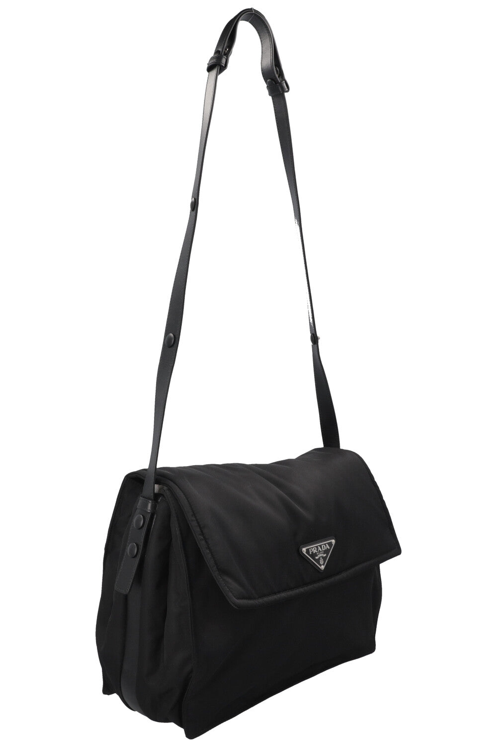 PRADA Large Traveler Padded Shoulder Bag Nylon Black