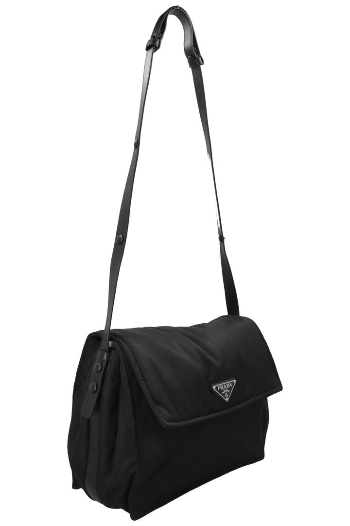 PRADA Large Traveler Padded Shoulder Bag Nylon Black