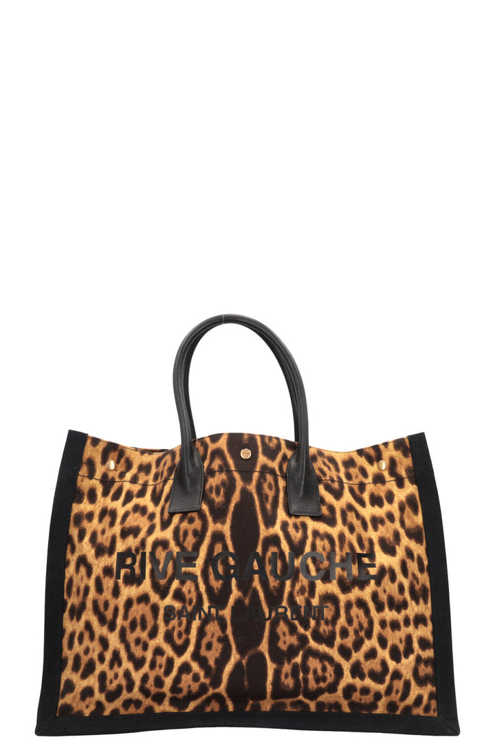 SAINT LAURENT Cheetah Rive Gauche Tote Bag Canvas