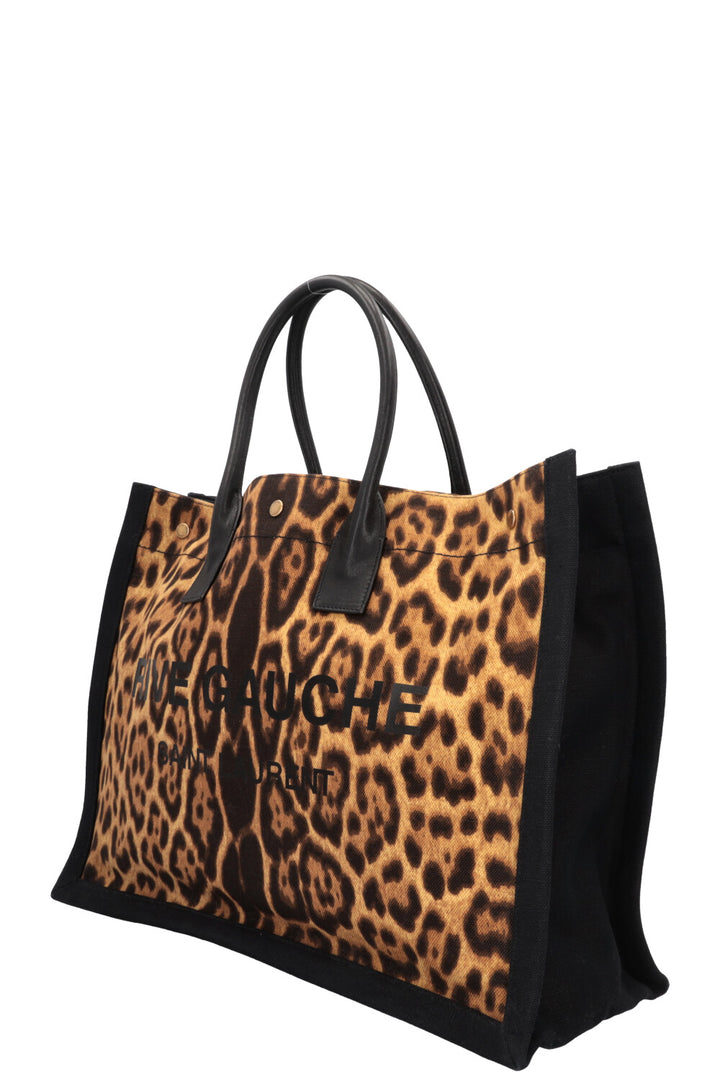SAINT LAURENT Cheetah Rive Gauche Tote Bag Canvas