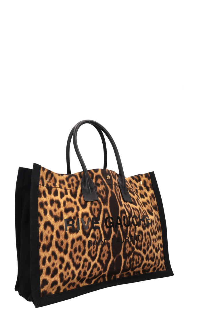 SAINT LAURENT Cheetah Rive Gauche Tote Bag Canvas