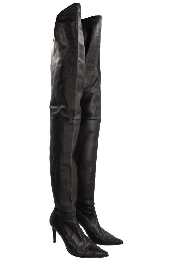 CHANEL High Boots Leather Black