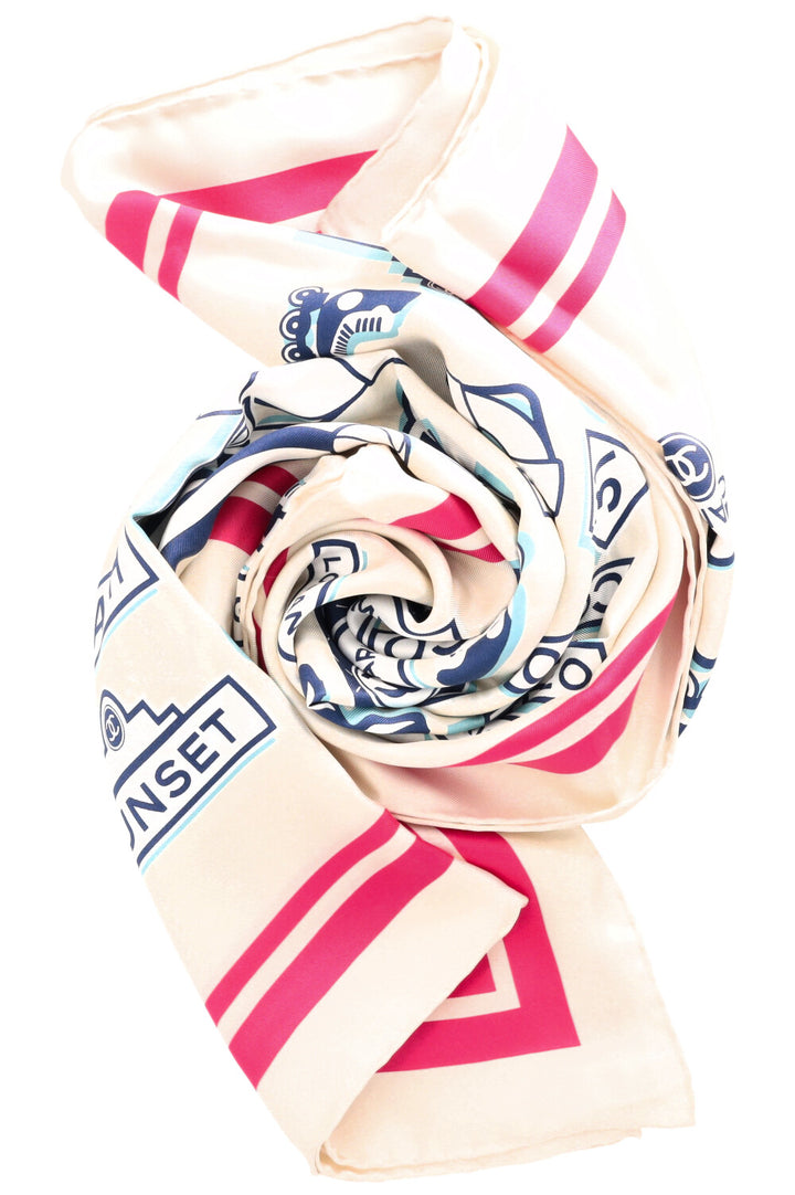 CHANEL Écharpe Rollerskates Blanc Bleu Rose
