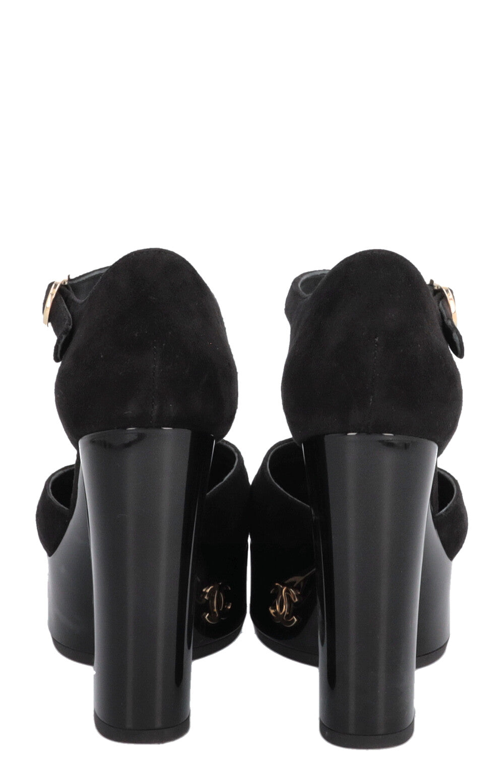 CHANEL Platform Heels Suede Patent Black