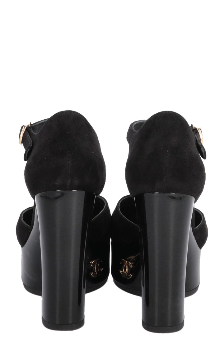 CHANEL Platform Heels Suede Patent Black