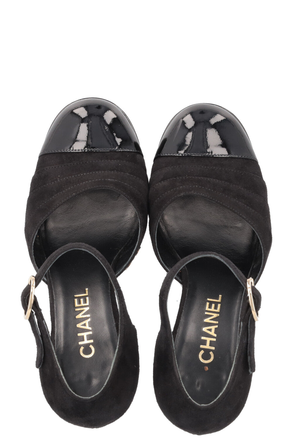 CHANEL Platform Heels Suede Patent Black