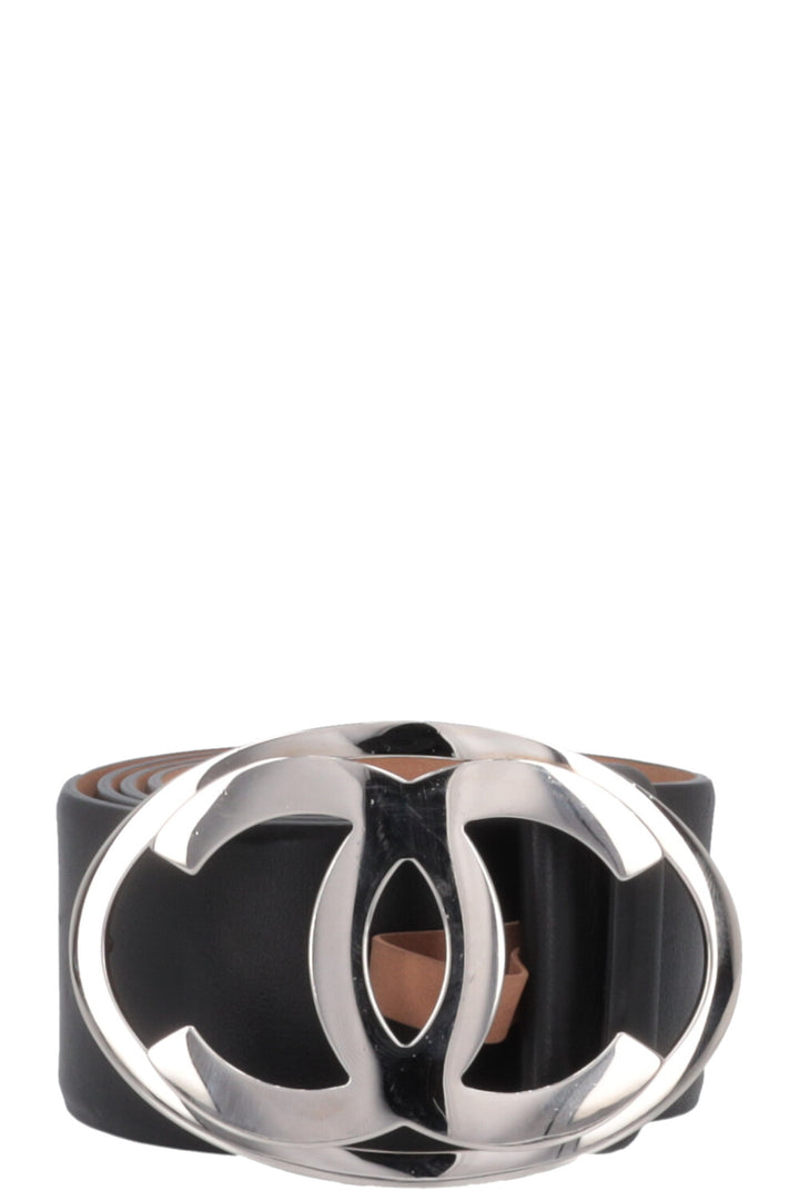 CHANEL 2000 CC Belt Leather Black Silver