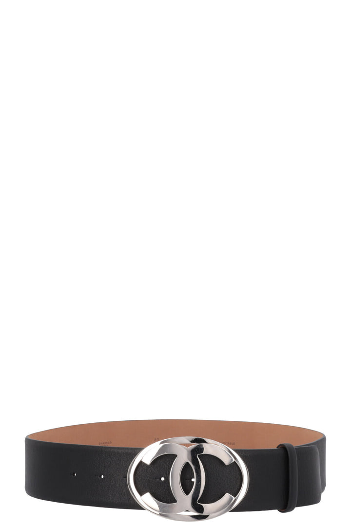 CHANEL 2000 CC Belt Leather Black Silver