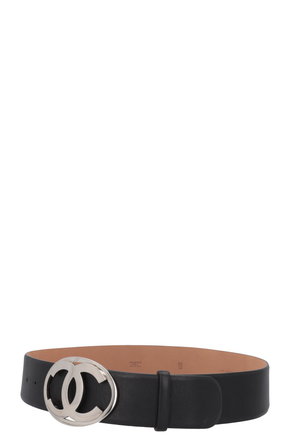 CHANEL 2000 CC Belt Leather Black Silver