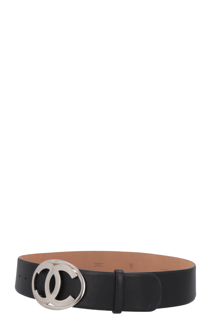 CHANEL 2000 CC Belt Leather Black Silver