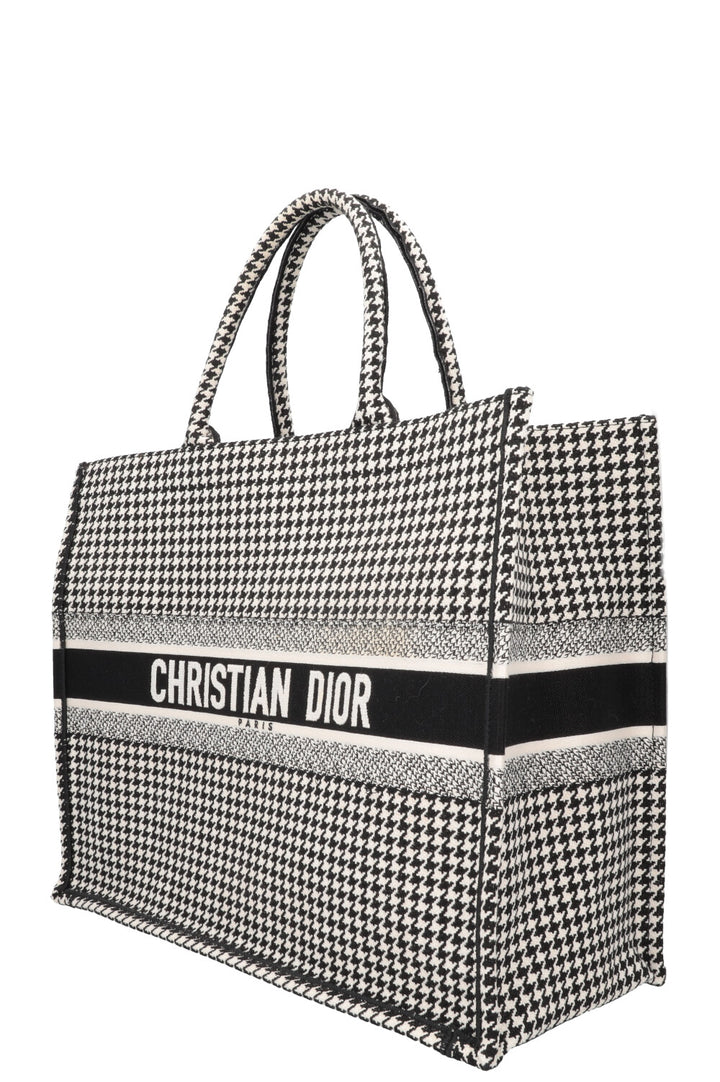 CHRISTIAN DIOR Houndstooth Large Book Tote Canvas Black White