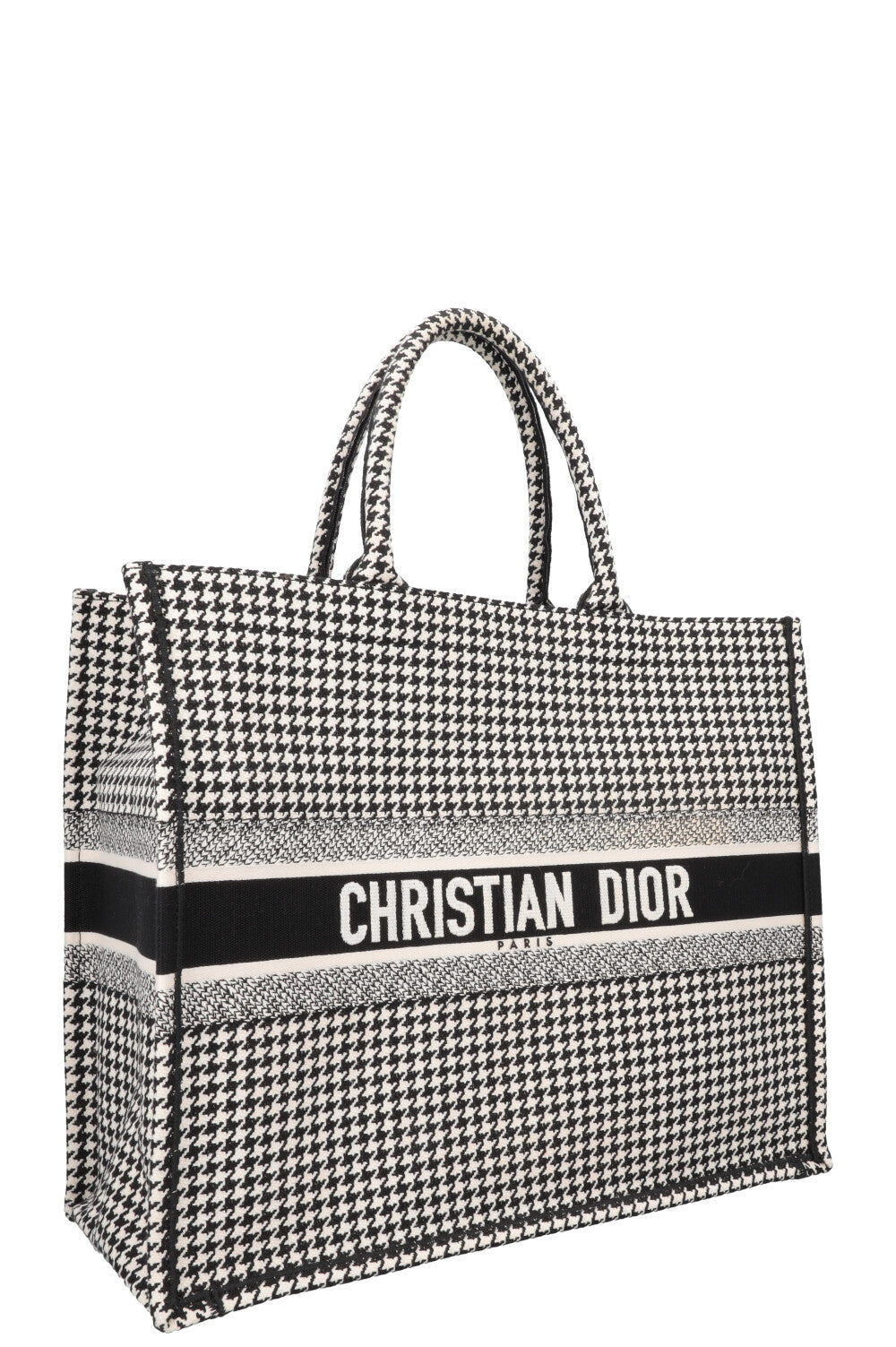 CHRISTIAN DIOR Houndstooth Large Book Tote Canvas Black White