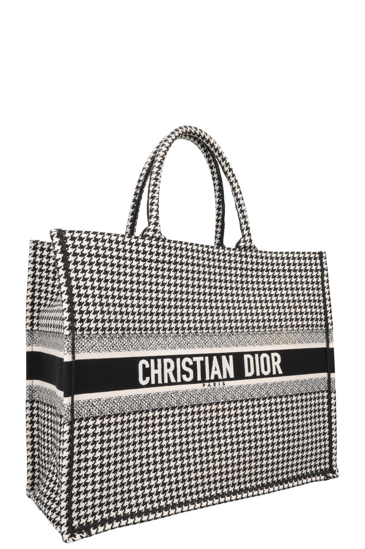 CHRISTIAN DIOR Houndstooth Large Book Tote Canvas Black White