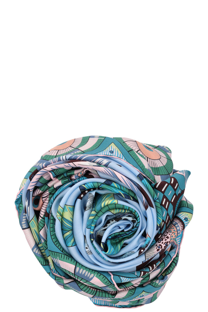 HERMÈS The Savana Dance Carré 140 Silk Blue Green