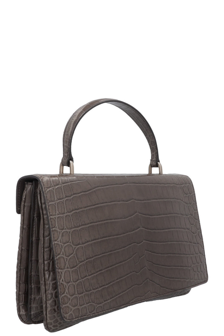 Sac Prada à poignée en alligator gris