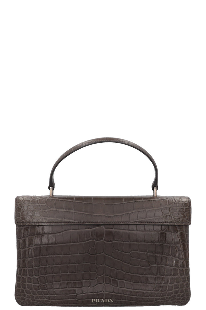 Sac Prada à poignée en alligator gris