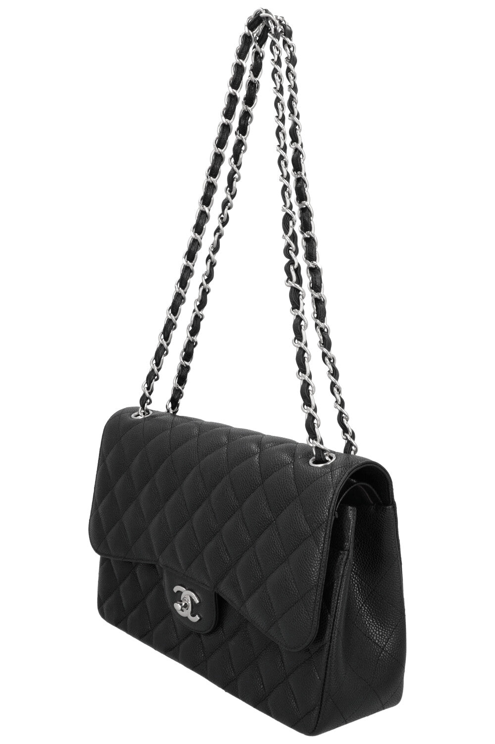 CHANEL Large Double Flap Caviar Leather Black