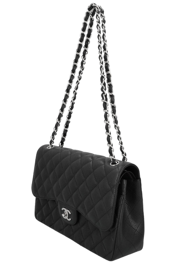 CHANEL Large Double Flap Caviar Leather Black