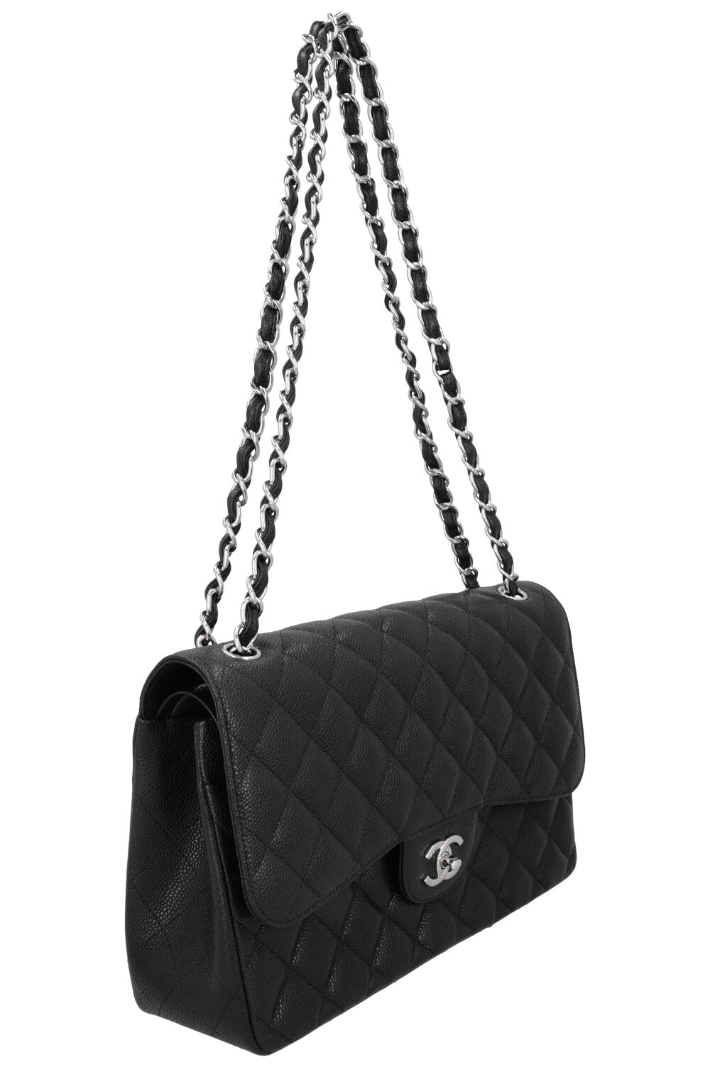 CHANEL Large Double Flap Caviar Leather Black