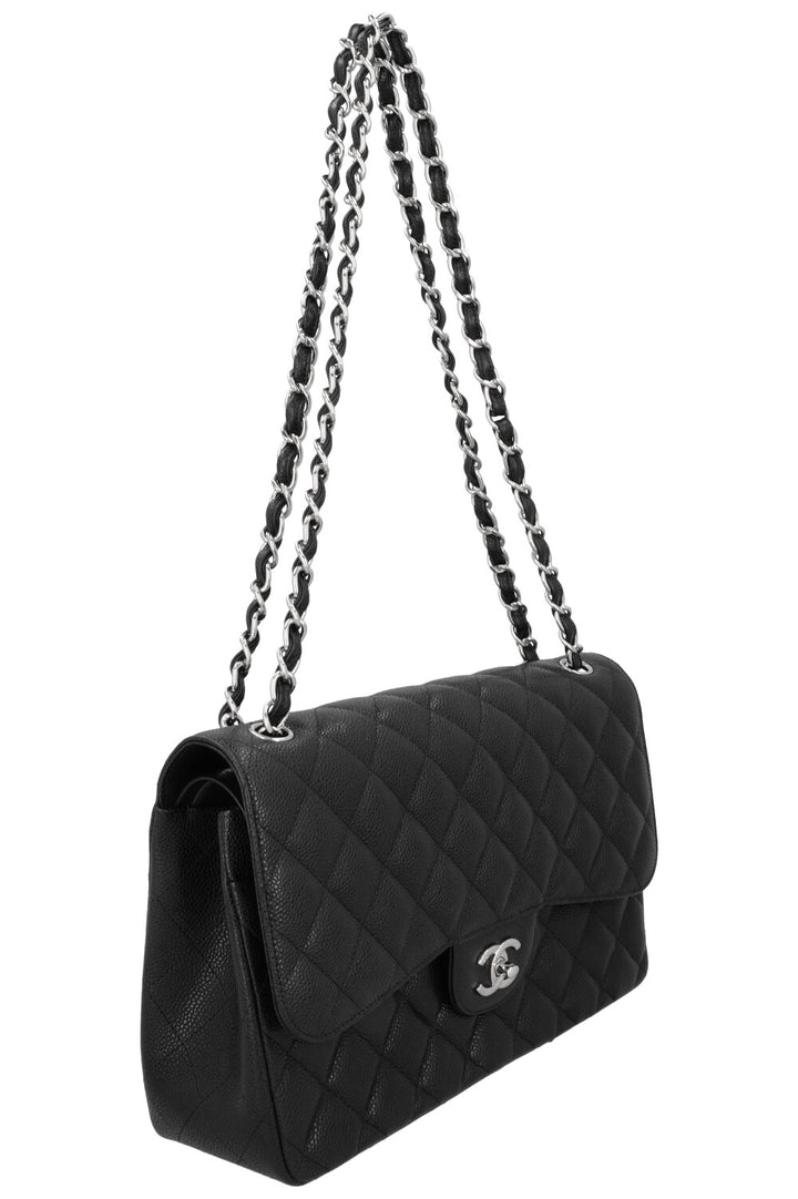 CHANEL Large Double Flap Caviar Leather Black