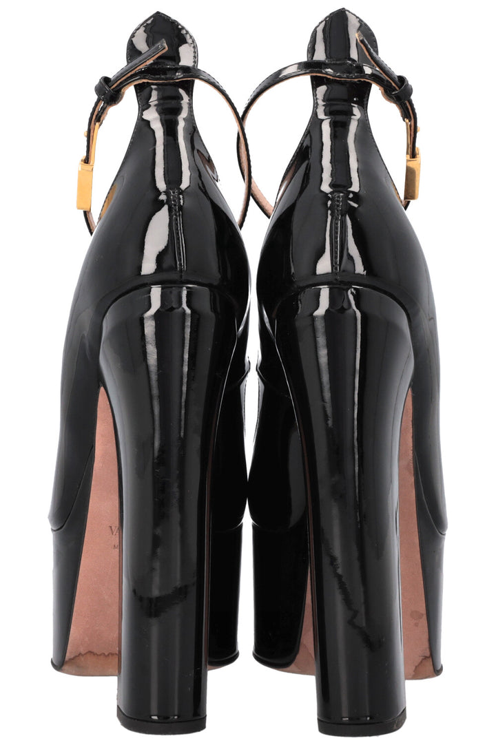 VALENTINO Talons Plateforme Tan-Go Cuir Verni Noir
