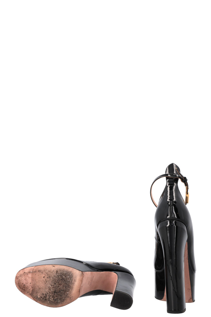 VALENTINO Talons Plateforme Tan-Go Cuir Verni Noir
