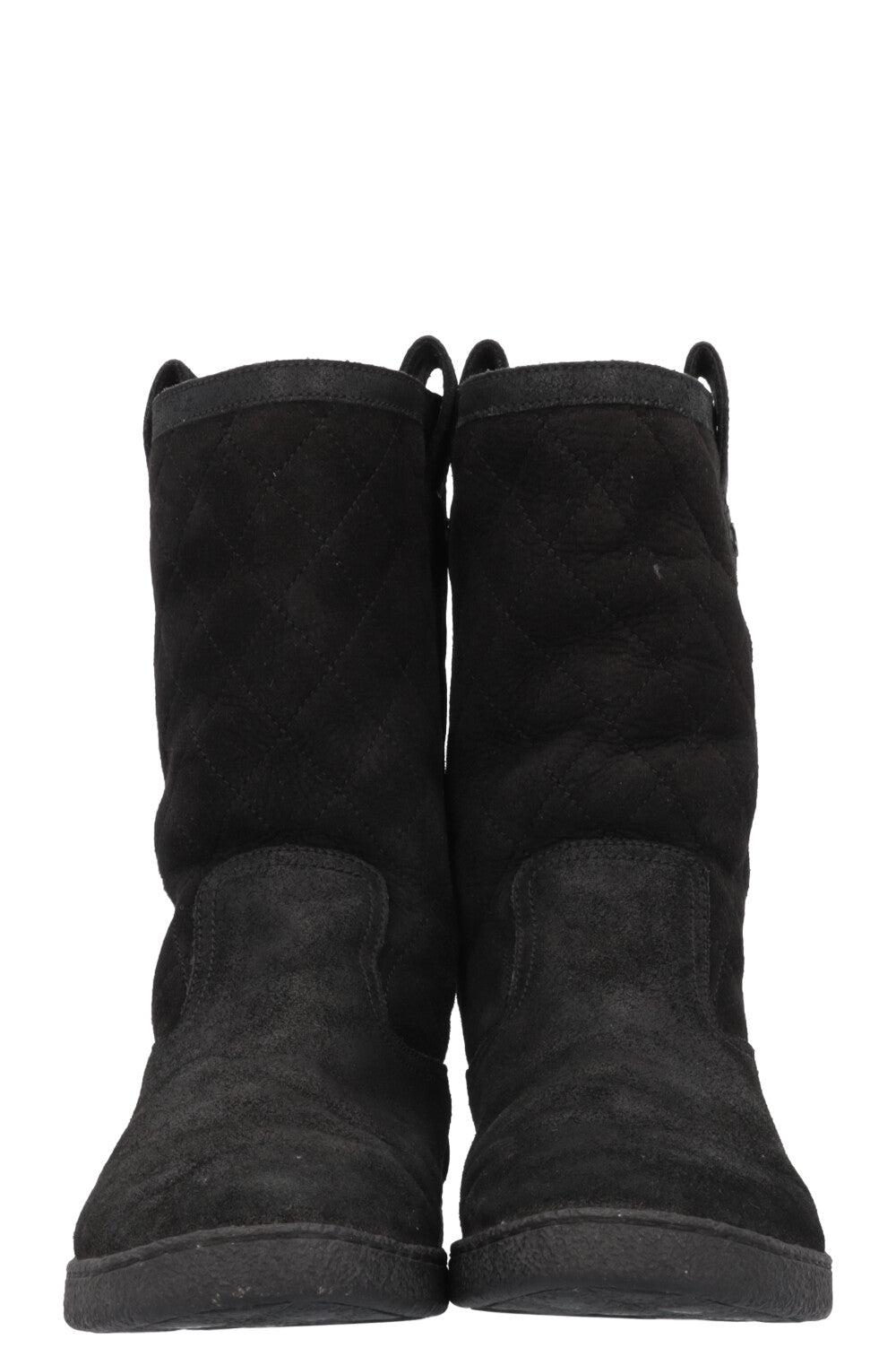 CHANEL Quilted Shearling Boots Black Suede