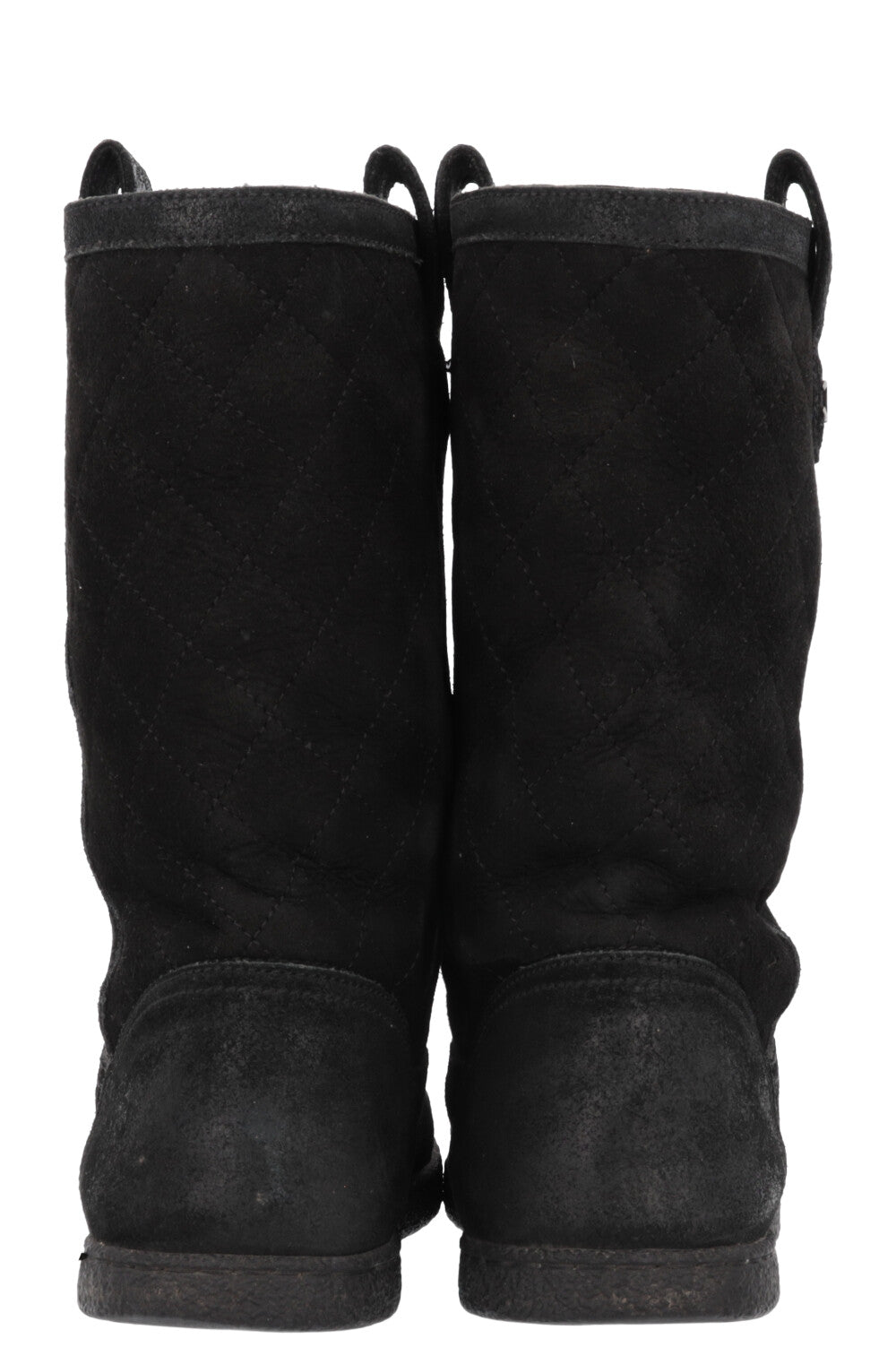 CHANEL Quilted Shearling Boots Black Suede