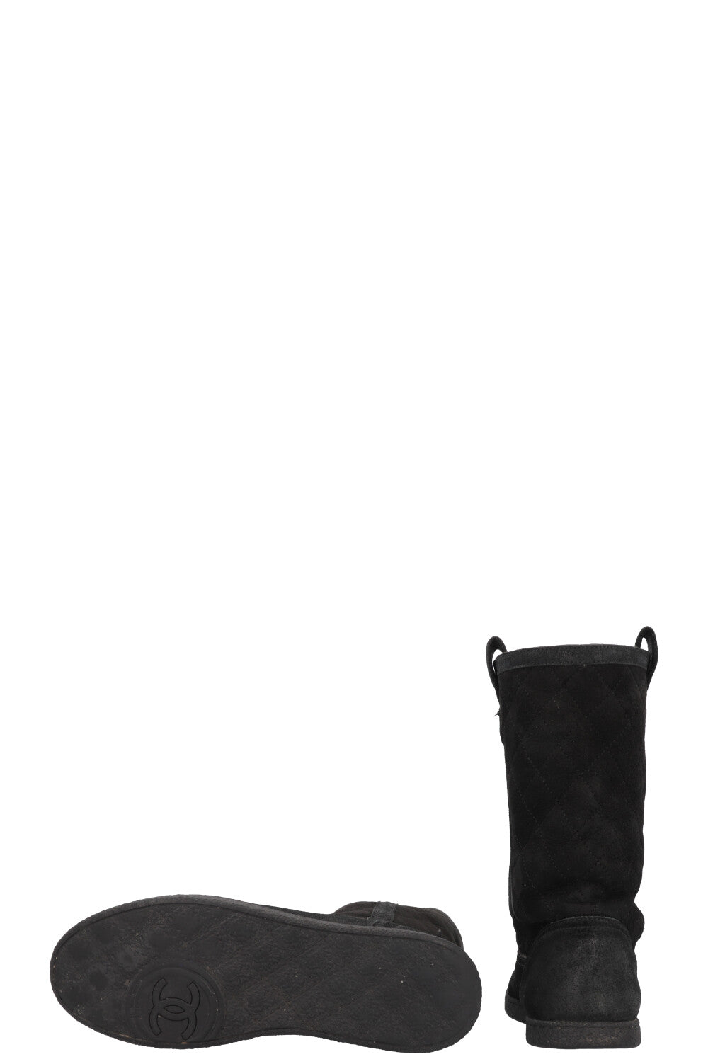 CHANEL Quilted Shearling Boots Black Suede