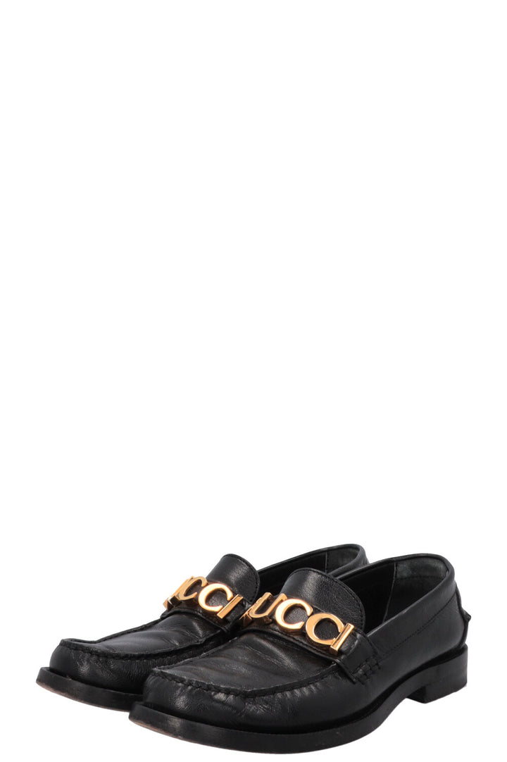 GUCCI Logo Letter Loafers Black