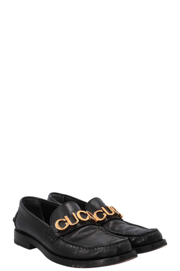 GUCCI Logo Letter Loafers Black