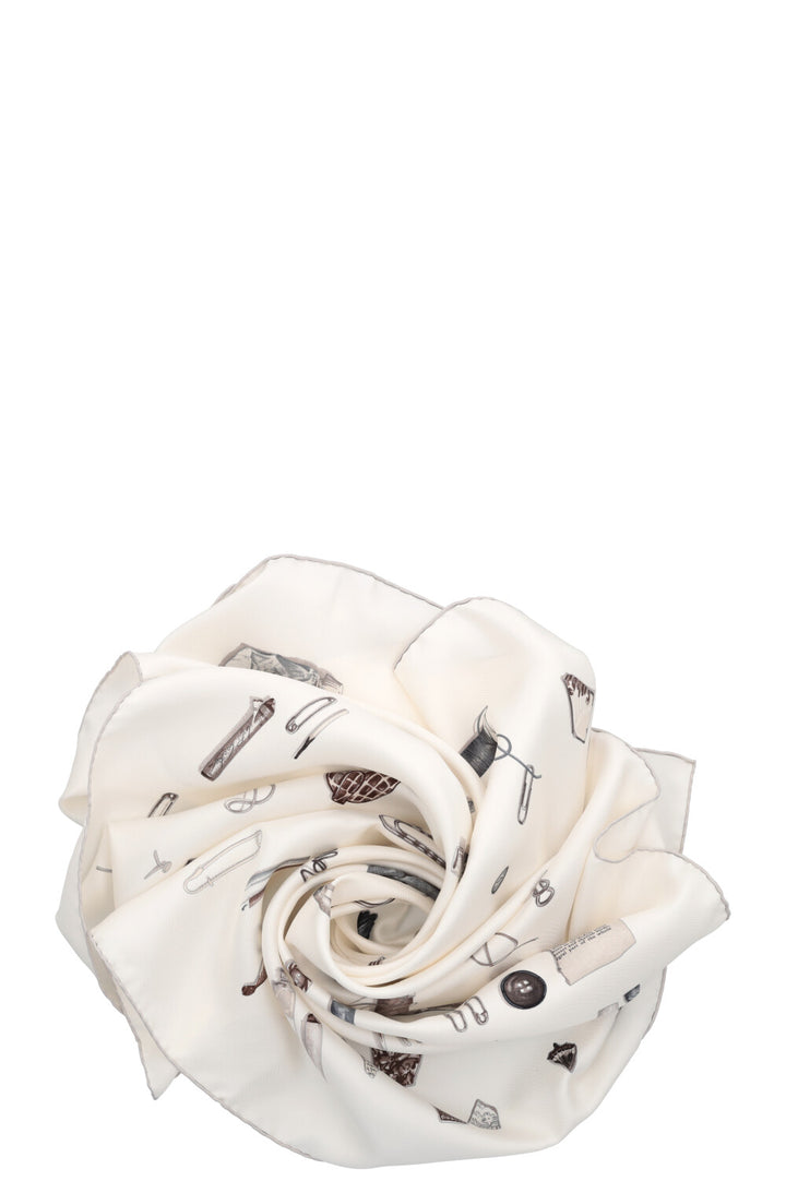 HERMÈS 90 In The Pocket Scarf White Silk